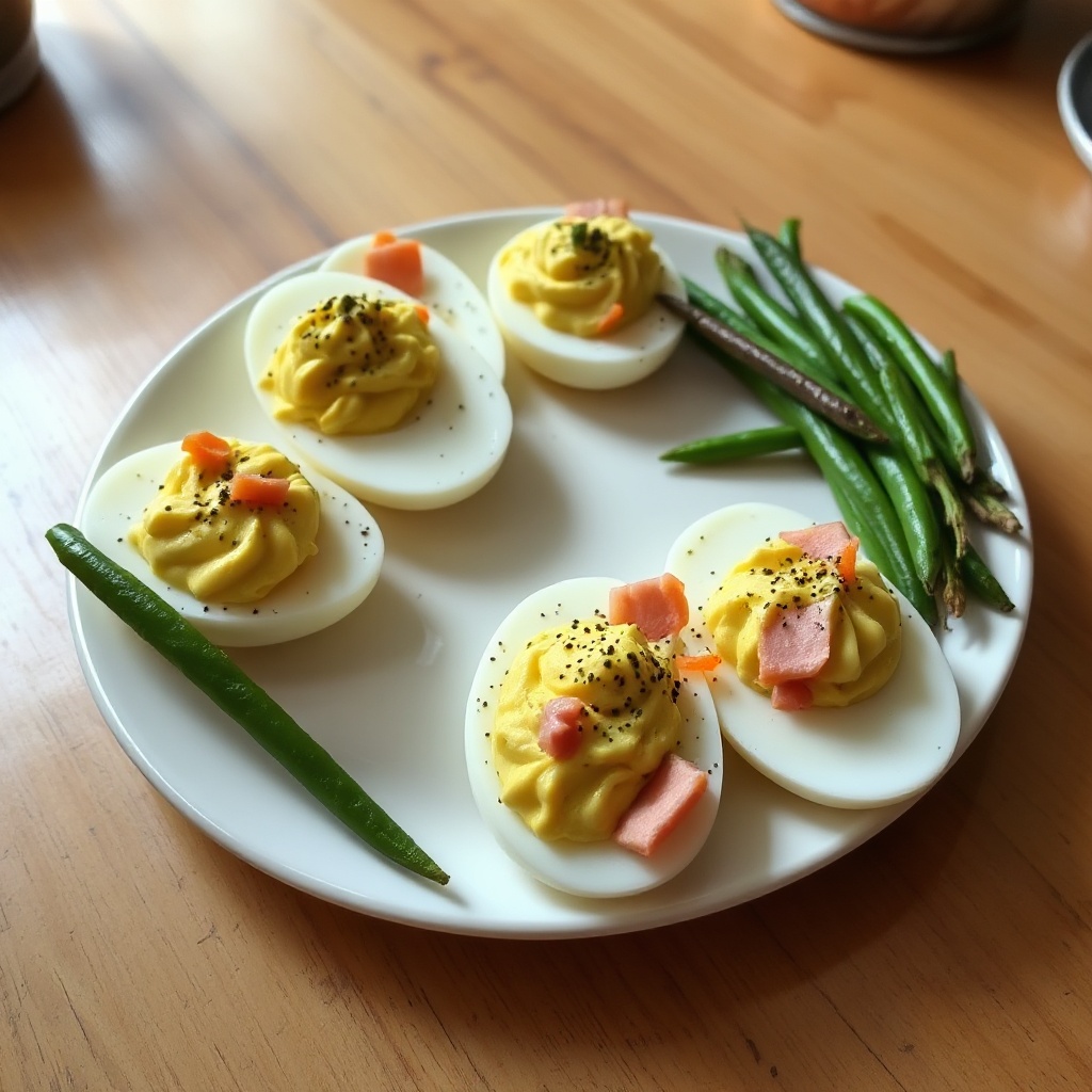 Green Deviled Eggs with Ham