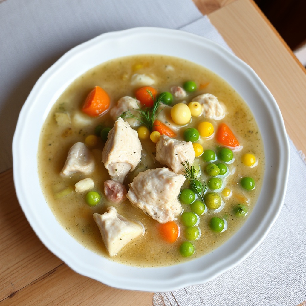 Cremige Kräuter-Hühnchen- und Gemüsesuppe