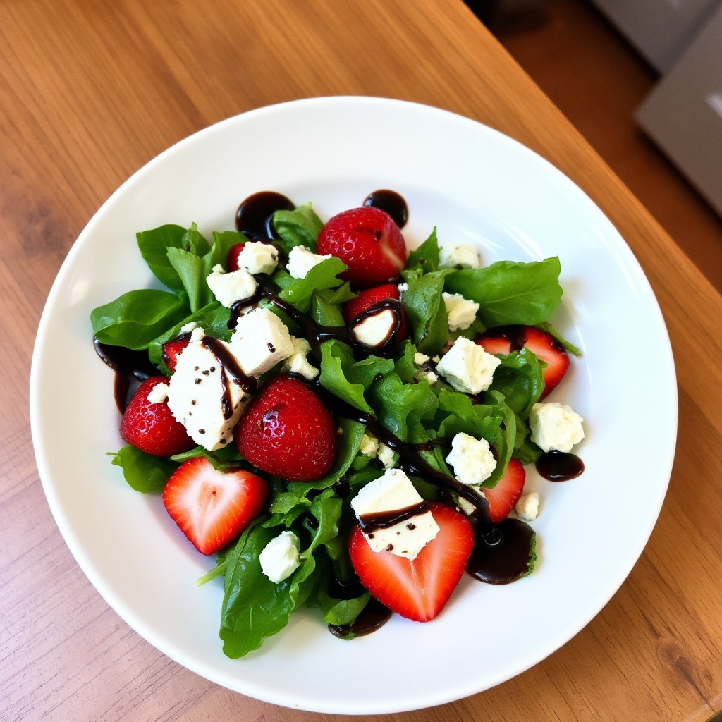 Beeren- und Blattgemüsesalat mit schokoladeninfundierter Balsamico-Glasur
