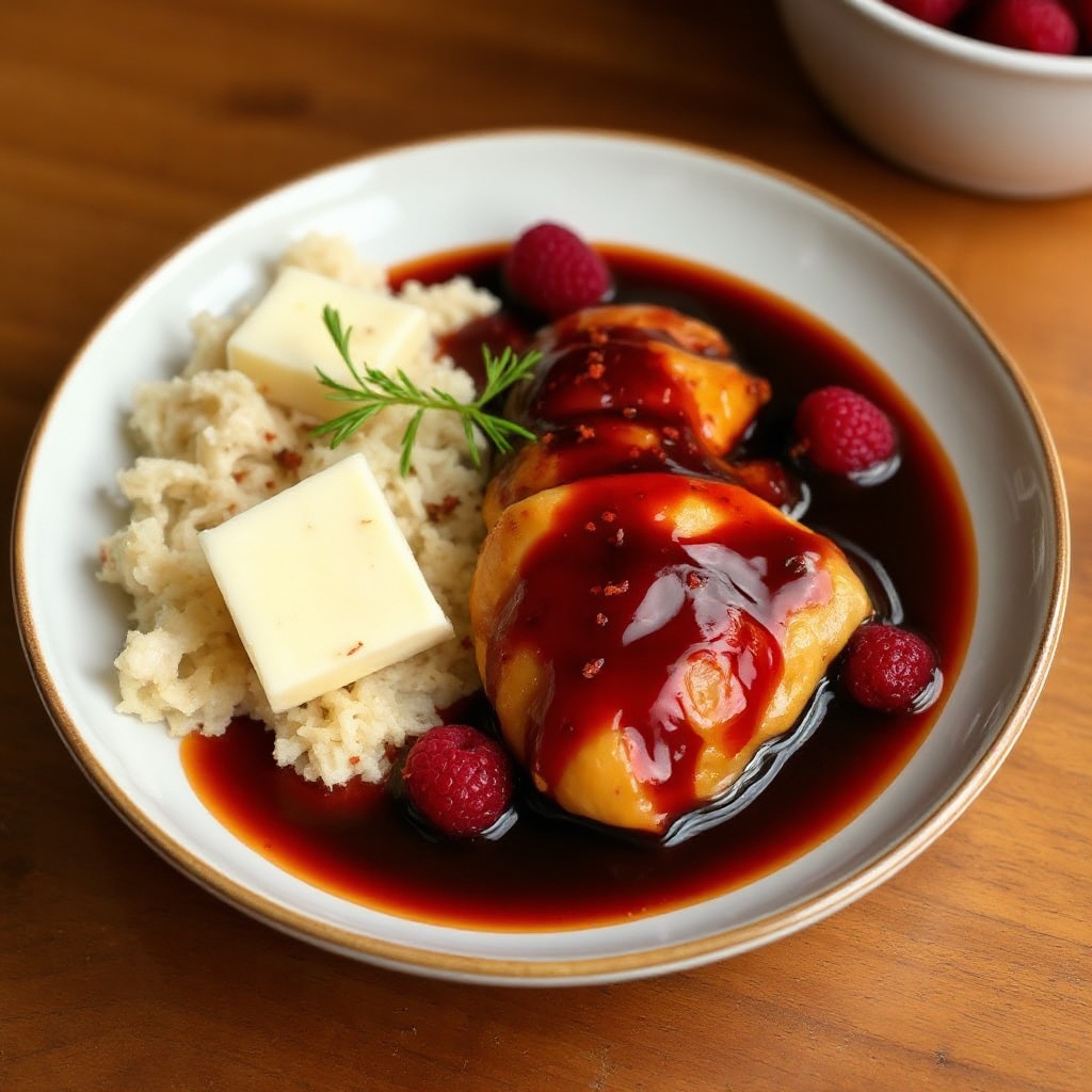 Glasiertes Hähnchen mit Himbeer-Sojasauce