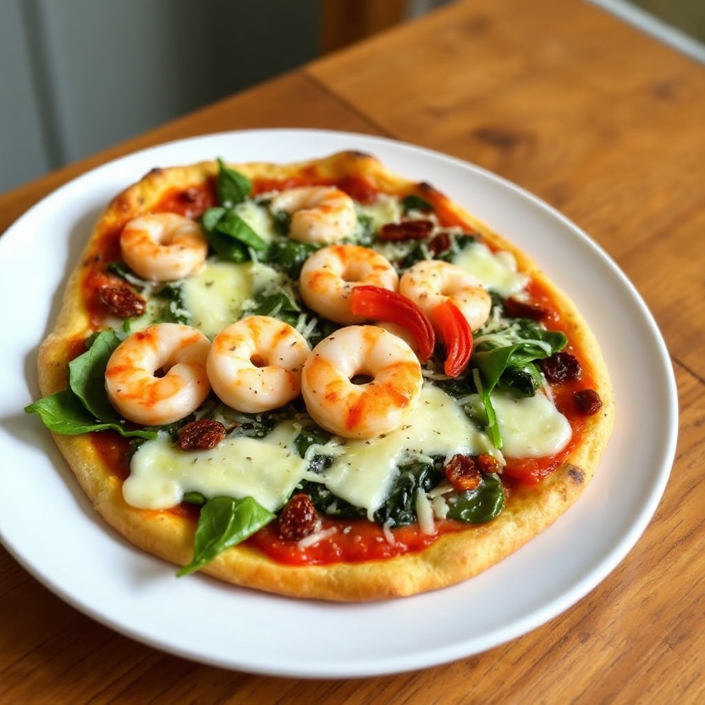Herzhafte Spinat-Garnelen-Pizza mit Ranch-Teig