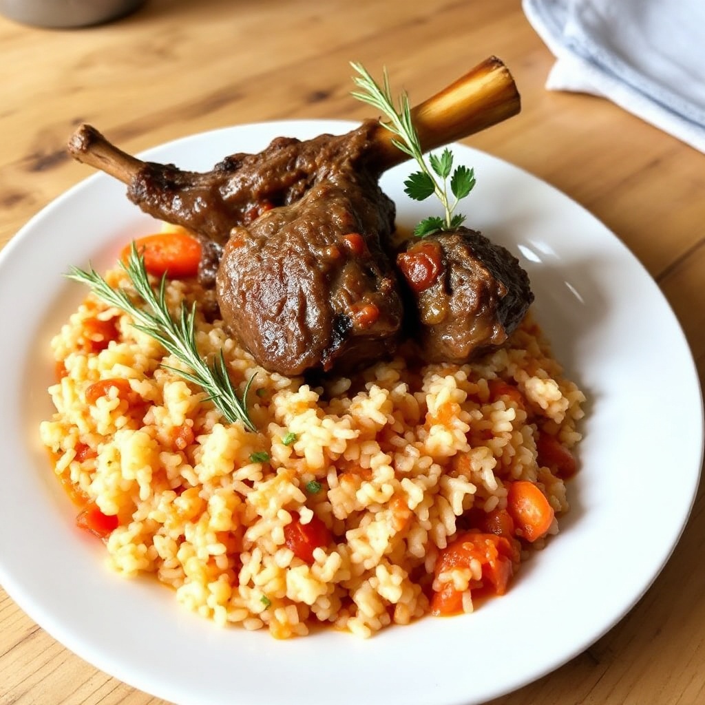 Braised Lamb Shanks with Tomato-Garlic Risotto