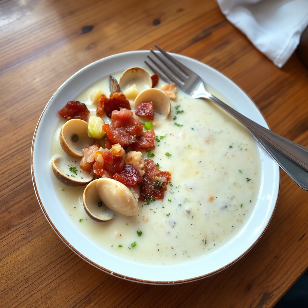 Cremige Speck- und Muschelsuppe