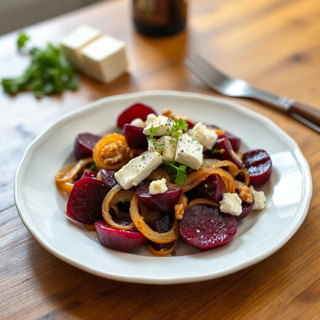 Rote-Bete-Salat mit karamellisierten Zwiebeln und Ziegenkäse