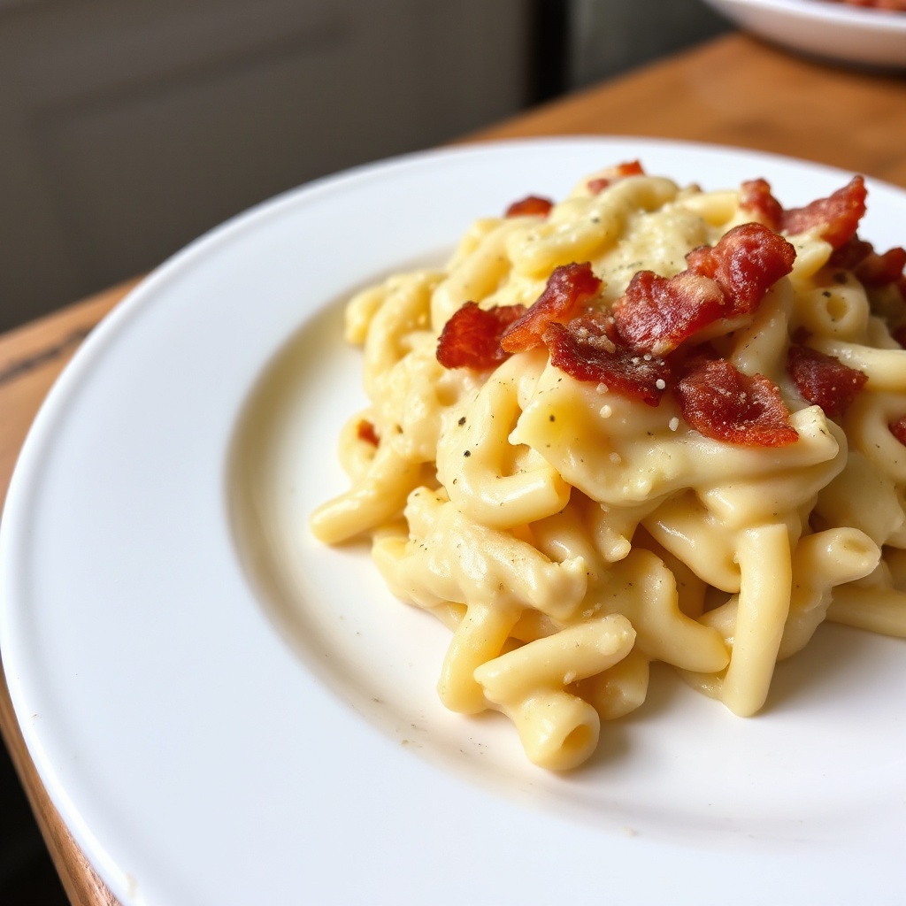 Pasta al Forno Cremosa Svizzera con Bacon Croccante