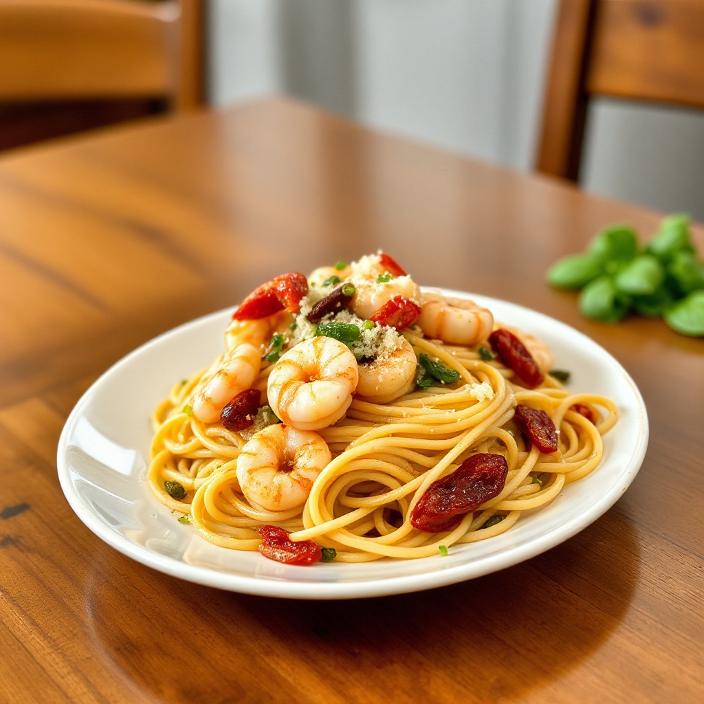Garlic Butter Shrimp Linguine with Sun-Dried Tomatoes