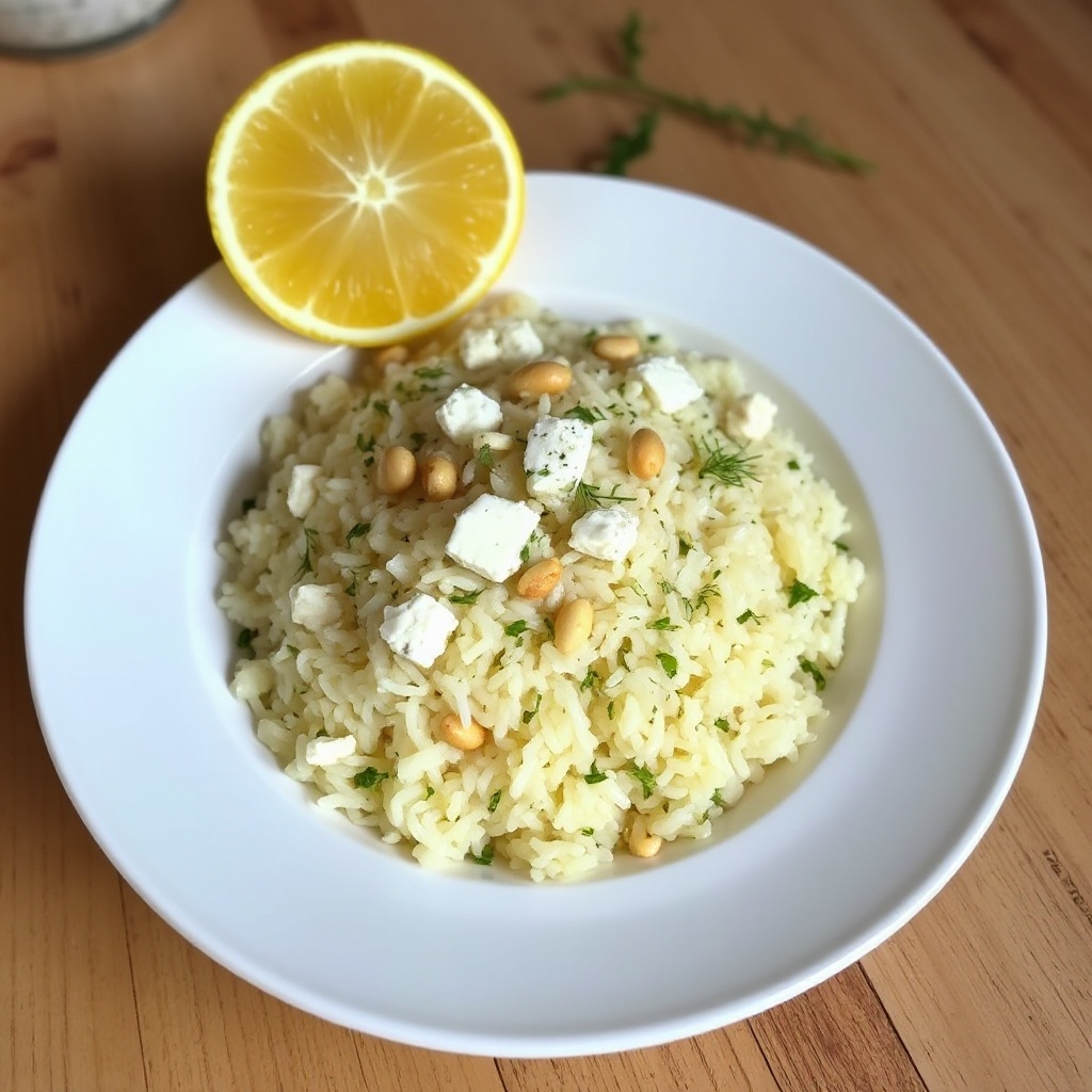Zitronen-Kräuter-Reis mit Feta und Pinienkernen