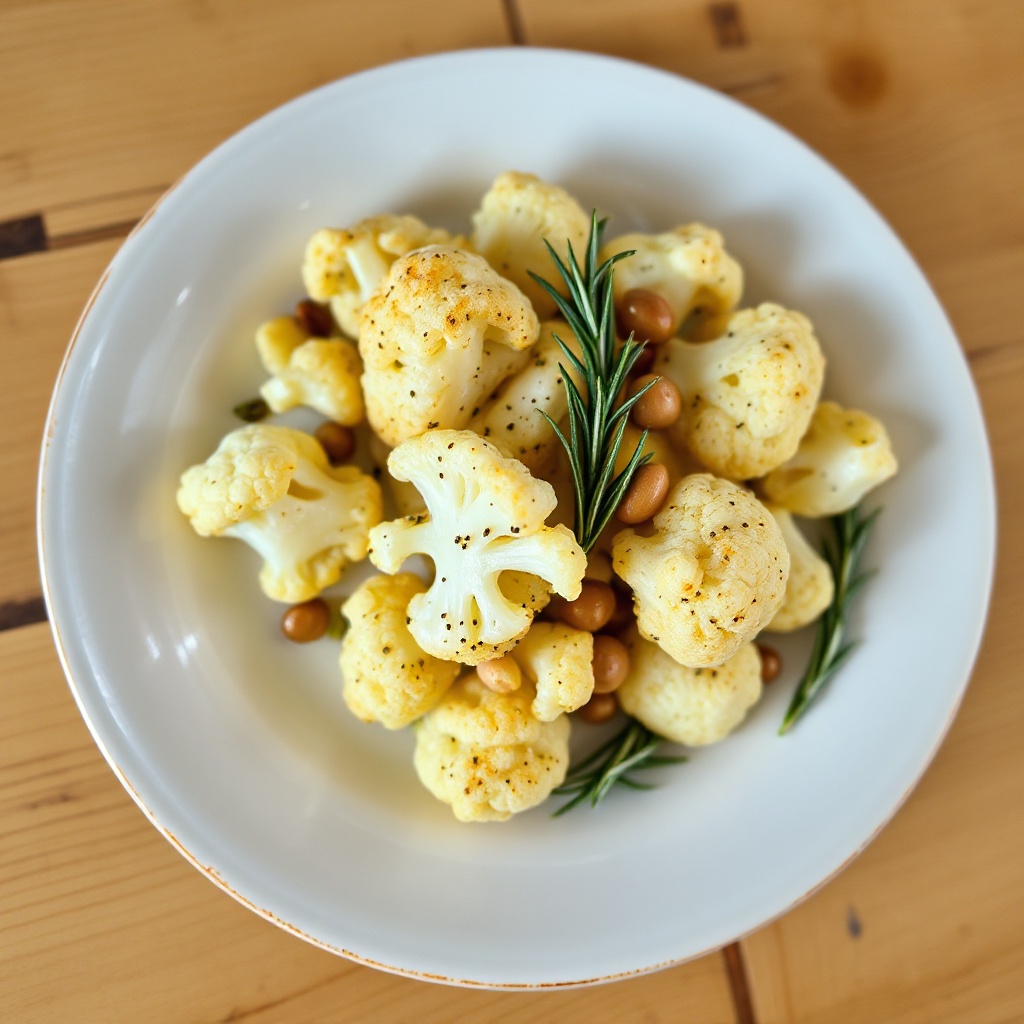 Kräutergerösteter Blumenkohl mit Knoblauch und Schalotten