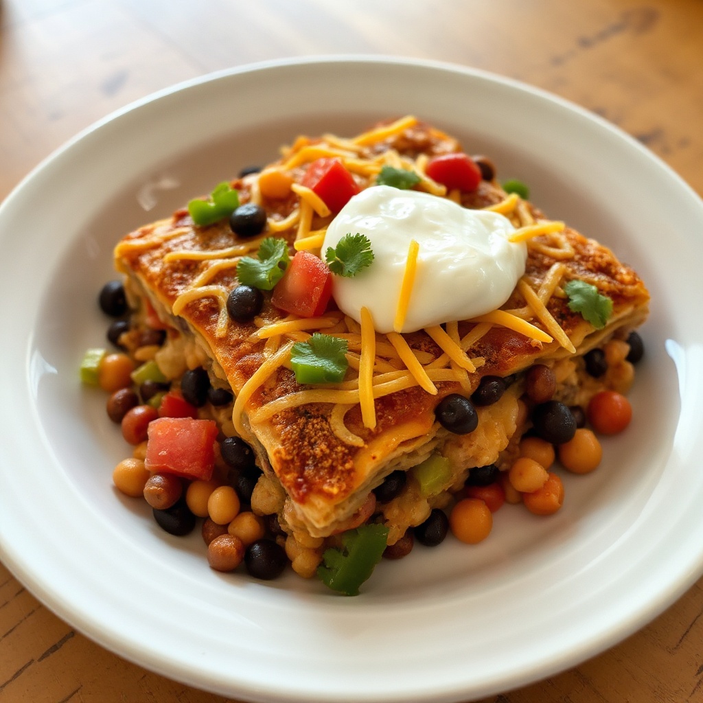 Layered Bean and Veggie Tortilla Casserole