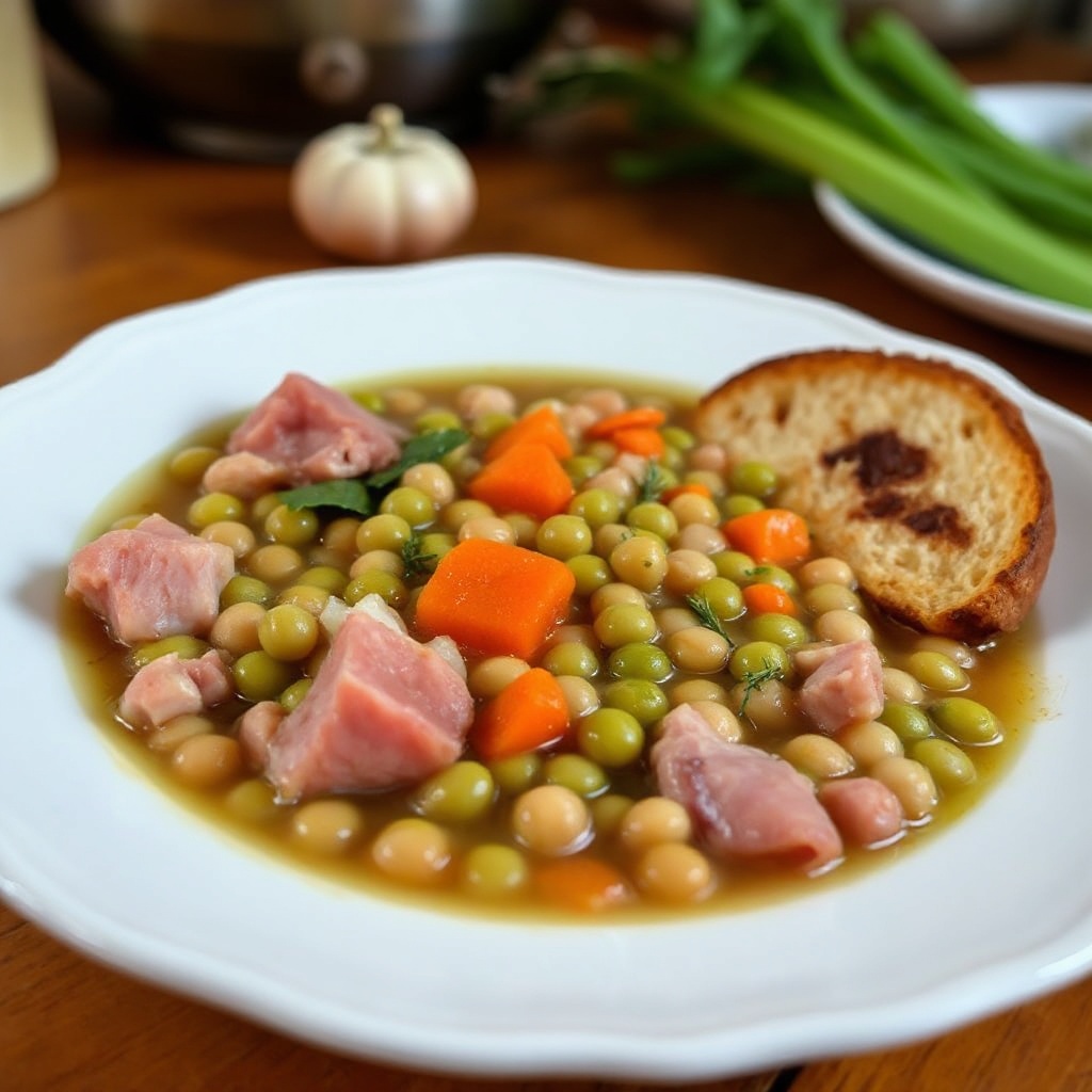 Herzhafter Schinken und Erbsensuppe