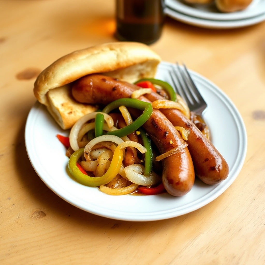 Beer-Braised Bratwurst with Peppers and Onions
