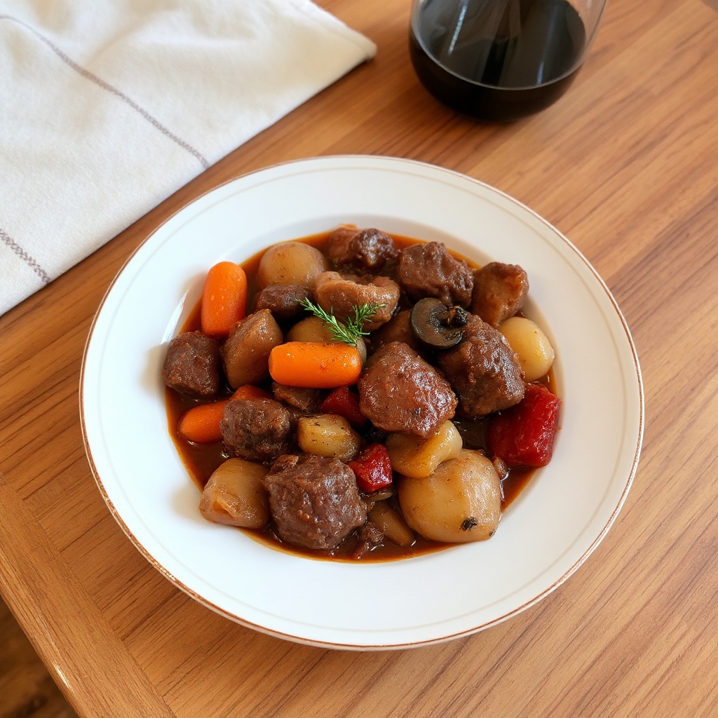 Herzhafter Rindfleisch-Eintopf mit Rotwein