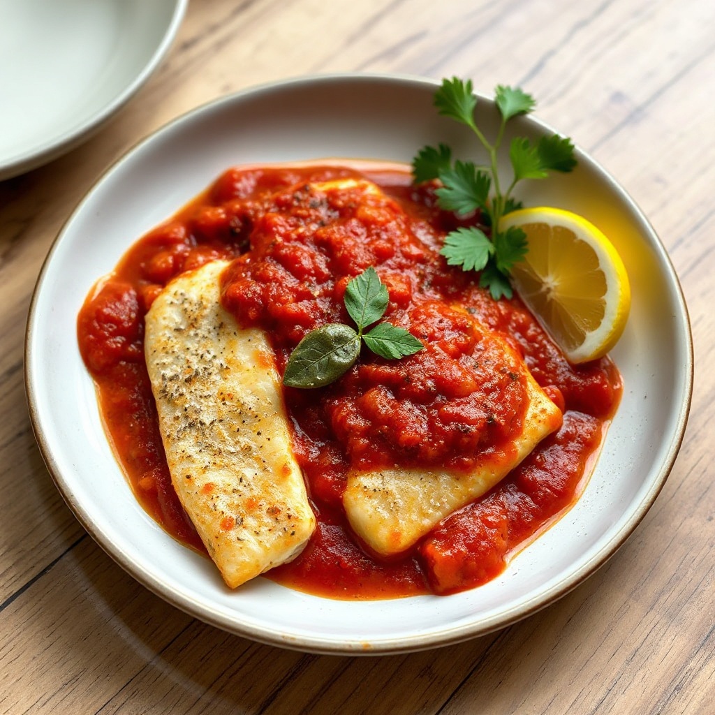 Gewürzte Fischfilets mit Tomaten-Oliven-Sauce