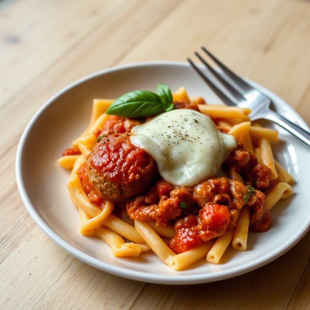 Italienischer Fleischbällchen-Pasta-Auflauf