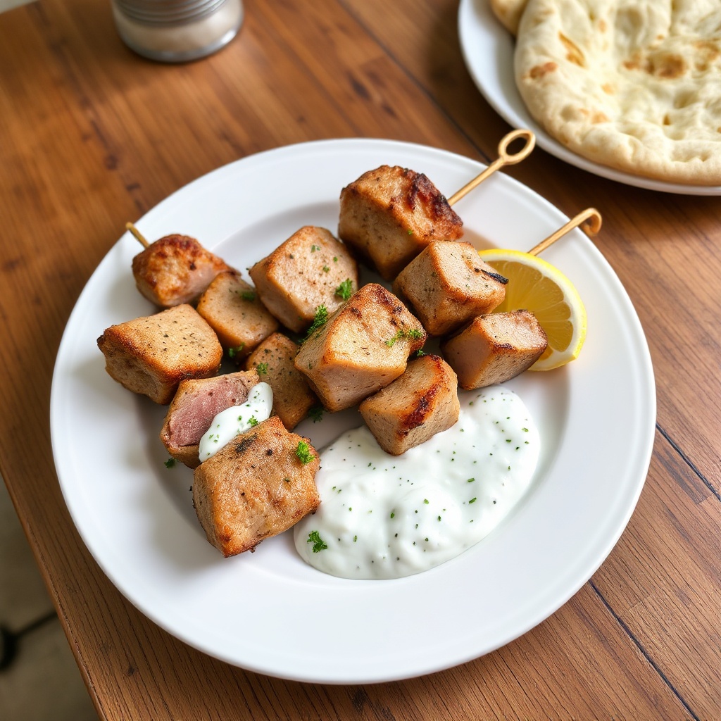 Griechische Schweinefleisch-Spieße mit Tzatziki