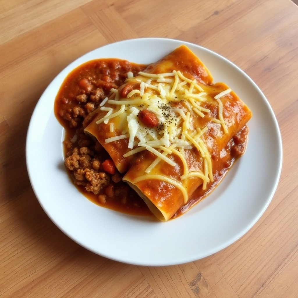 Käse-Rindfleisch-Enchiladas mit gewürzter Chili-Sauce