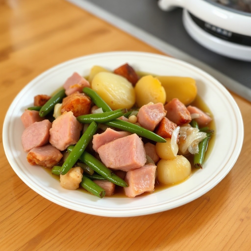 Langsam gegartes Schinken-Gemüse-Medley