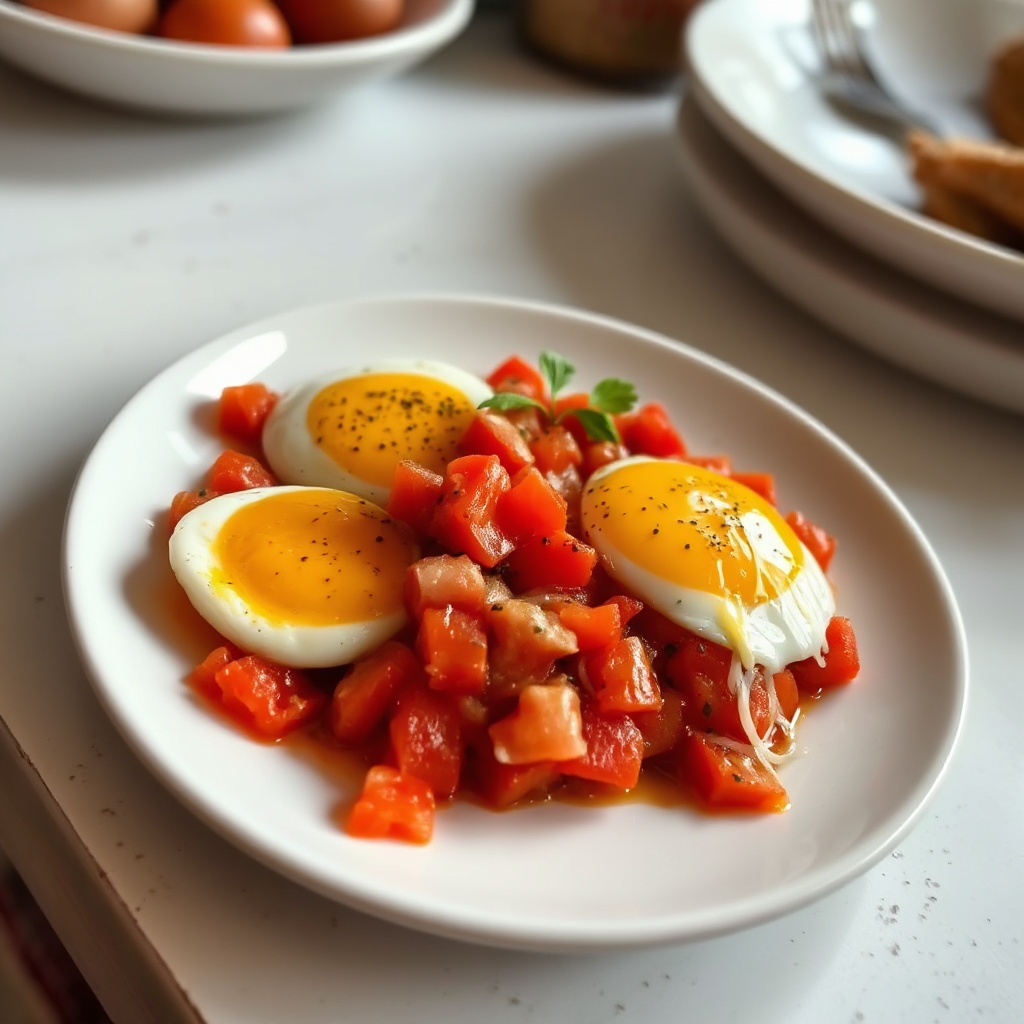 Herzhafte Tomaten-Eier im Pochieren