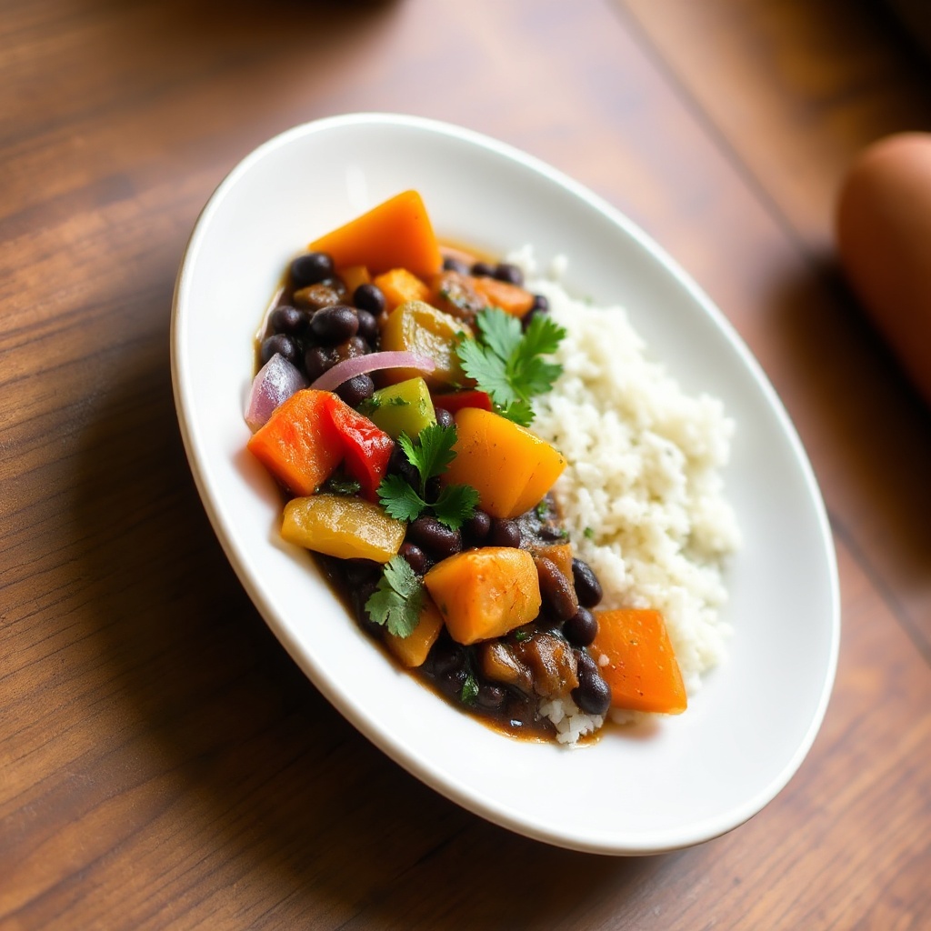 Vegetarischer brasilianischer Schwarze-Bohnen-Eintopf