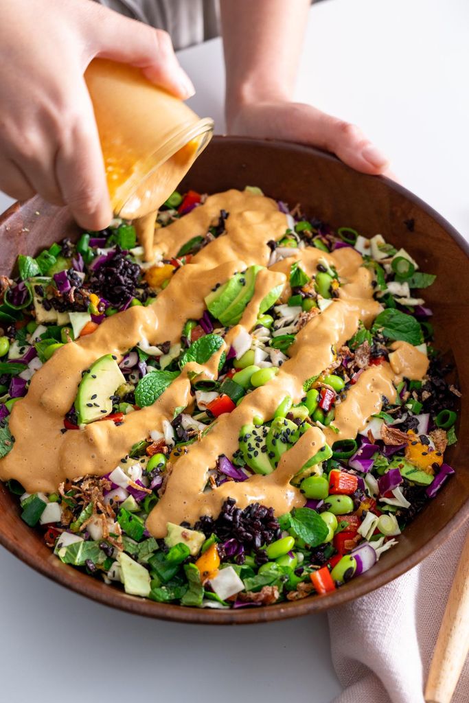Rainbow Crunch Salad with Peanut Dressing