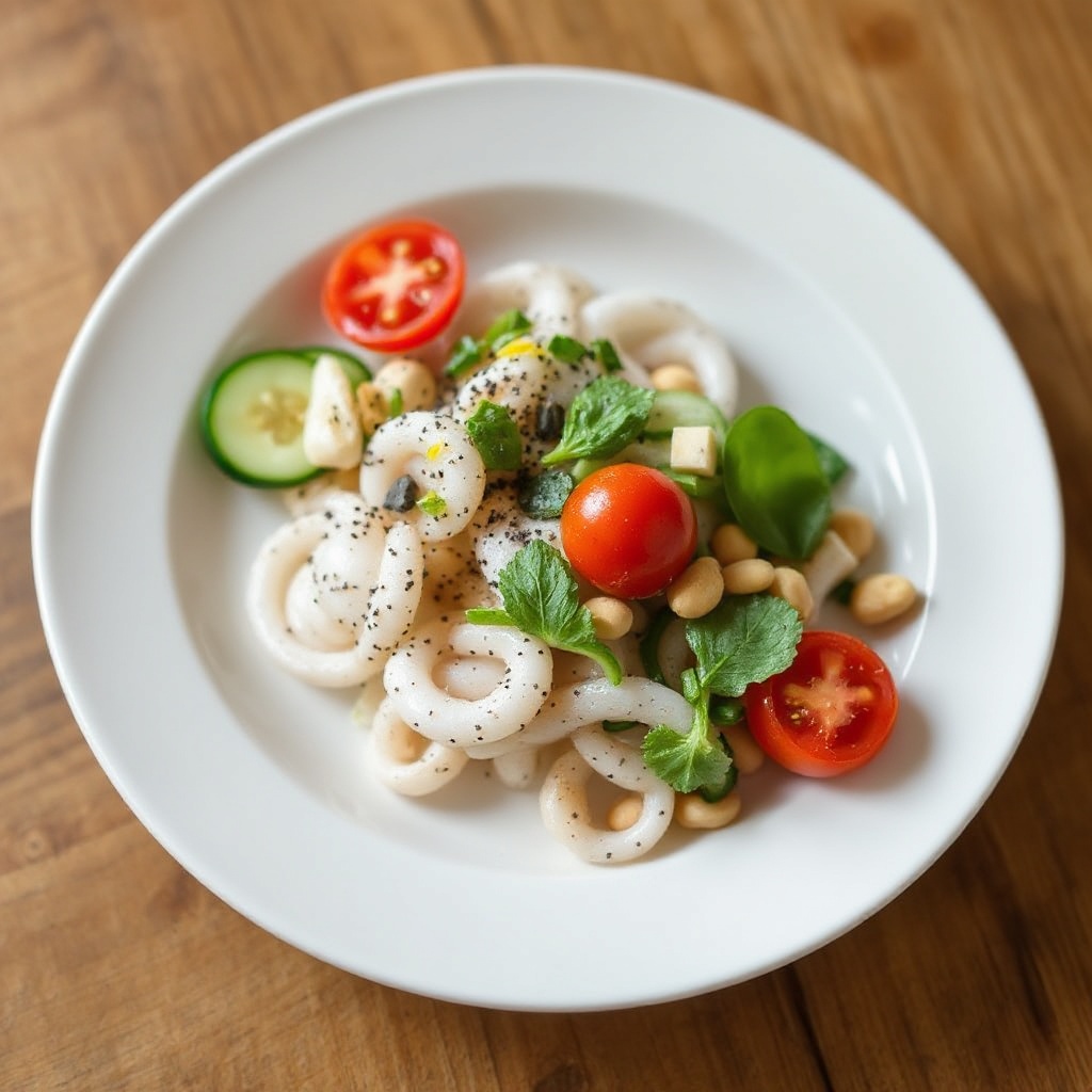 Knusprige Tintenfischringe mit frischem Kräutersalat