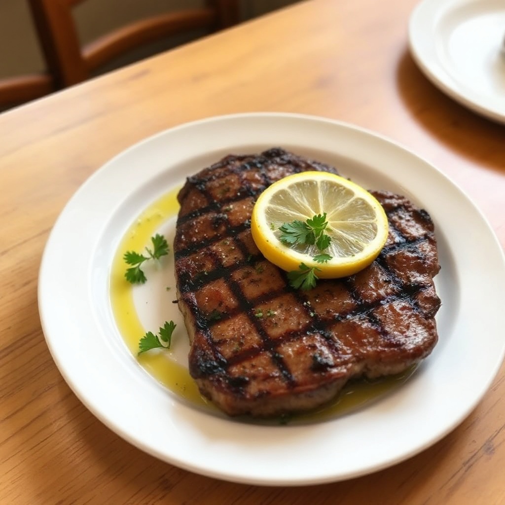 Toskanisches Gegrilltes Steak mit Zitrone und Kräutern