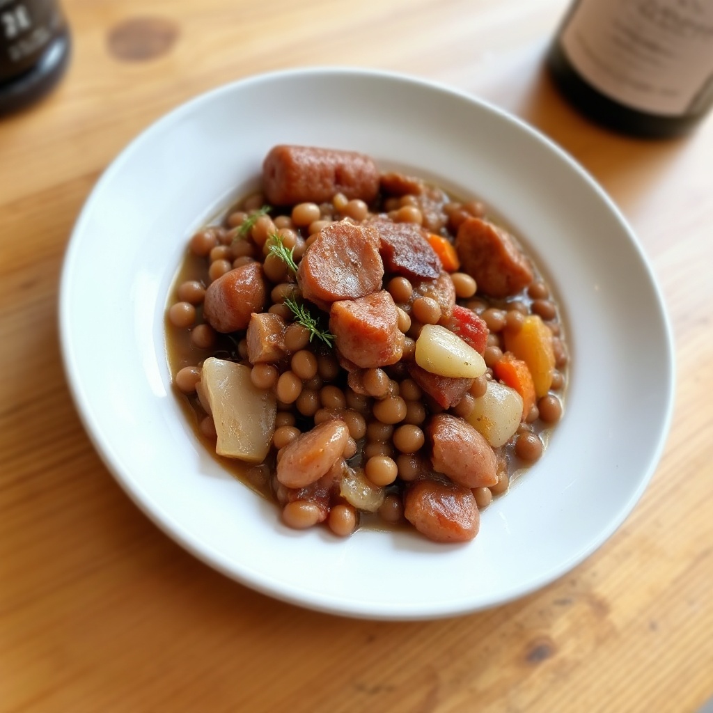 Rustic Sausage and Lentil Stew with Thyme and Red Wine