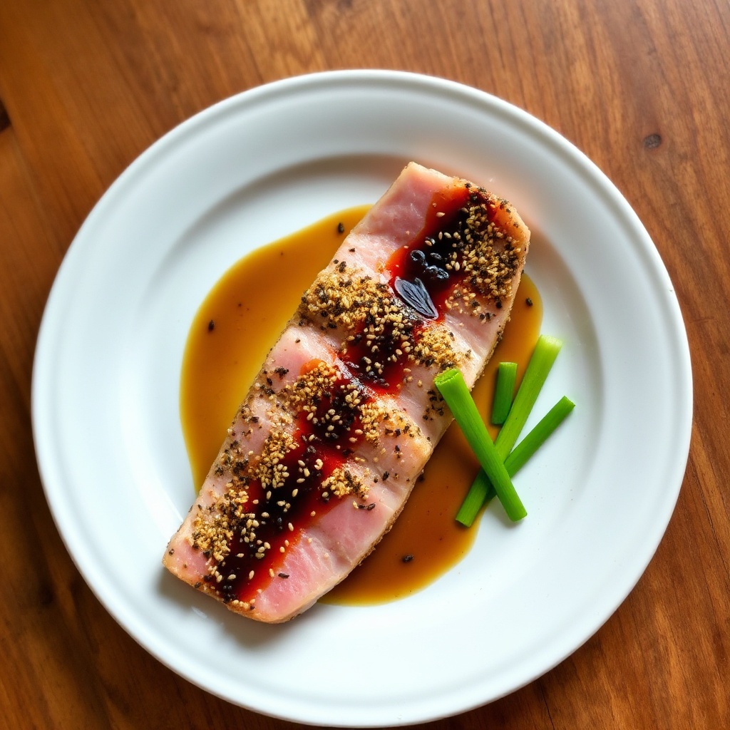 Sesamkrustierter Thunfisch mit Knoblauch-Soja-Reduktion