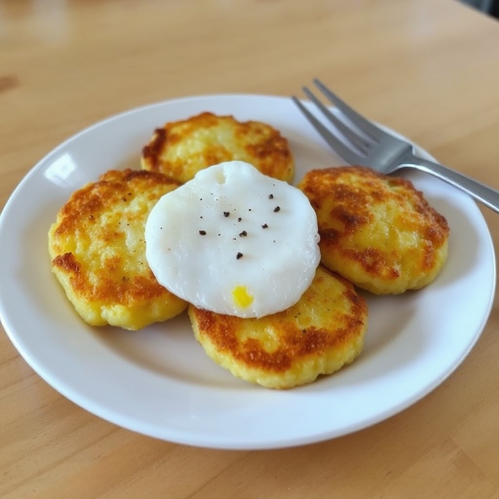 Goldene Fischfrikadellen mit Zwiebel und Kartoffel