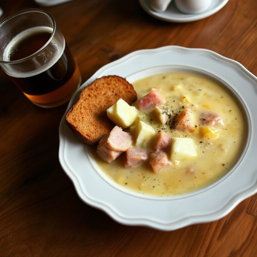 Zuppa Cremosa di Ale e Prosciutto con Cheddar