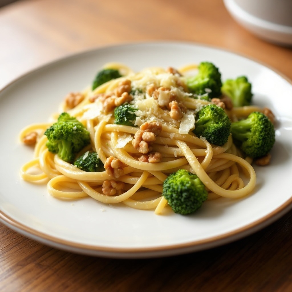 Creamy Lemon Garlic Pasta with Broccoli and Walnuts