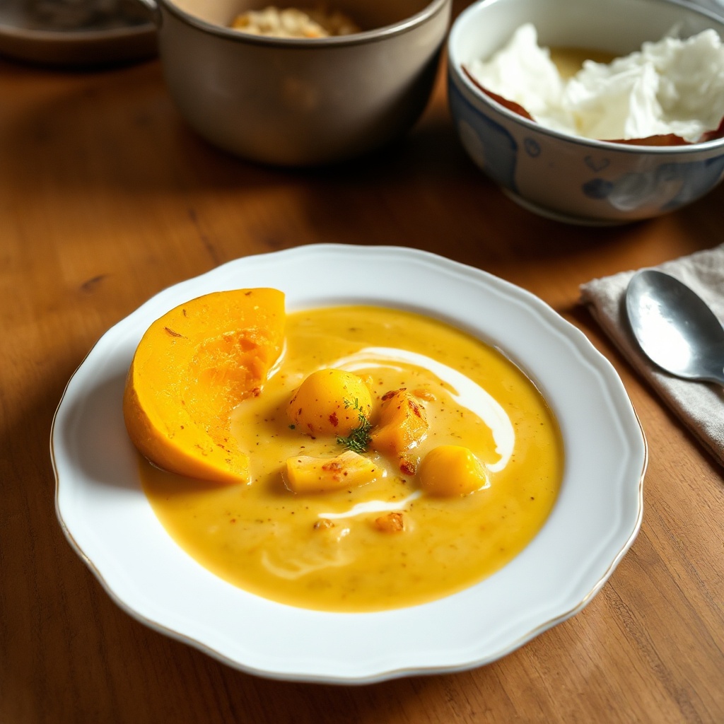 Cremige Ingwer-Kürbis-Suppe mit Kokosnuss