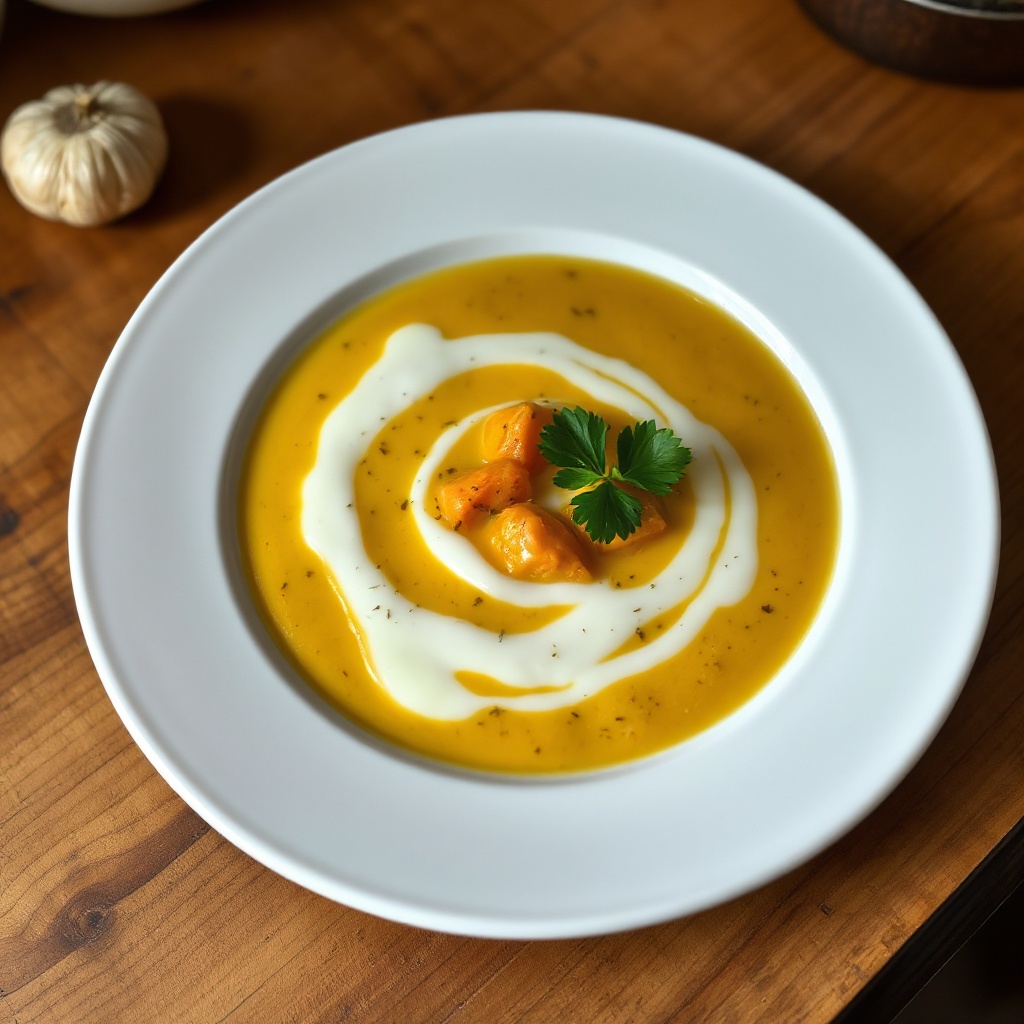 Zuppa Cremosa di Patate Dolci Arrostite e Erbe
