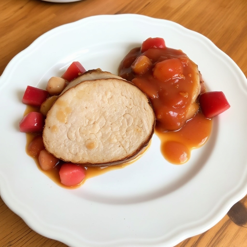 Honig-Senf-glasiertes Schweinebraten mit Rhabarbersauce