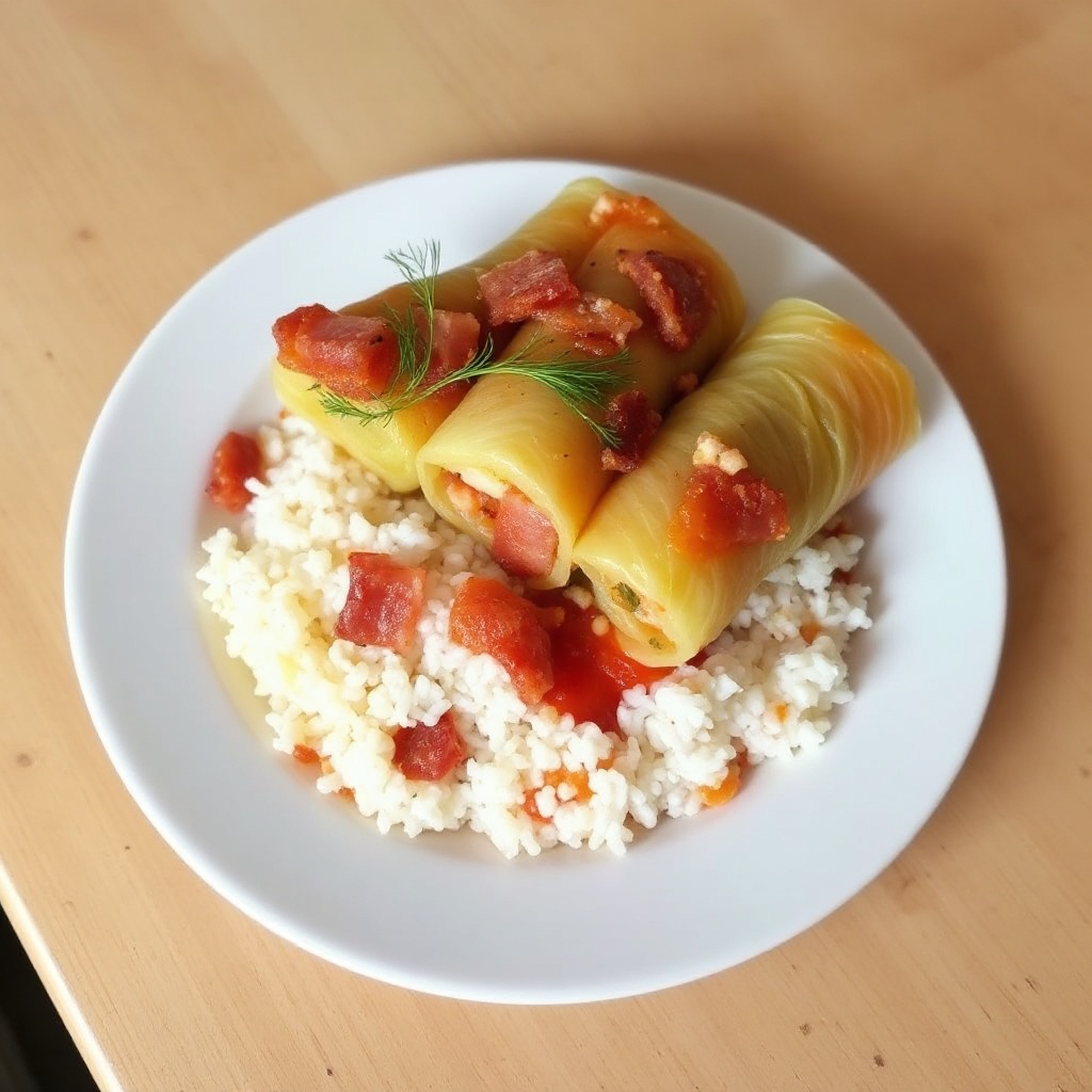 Involtini di Cavolo con Bacon e Riso