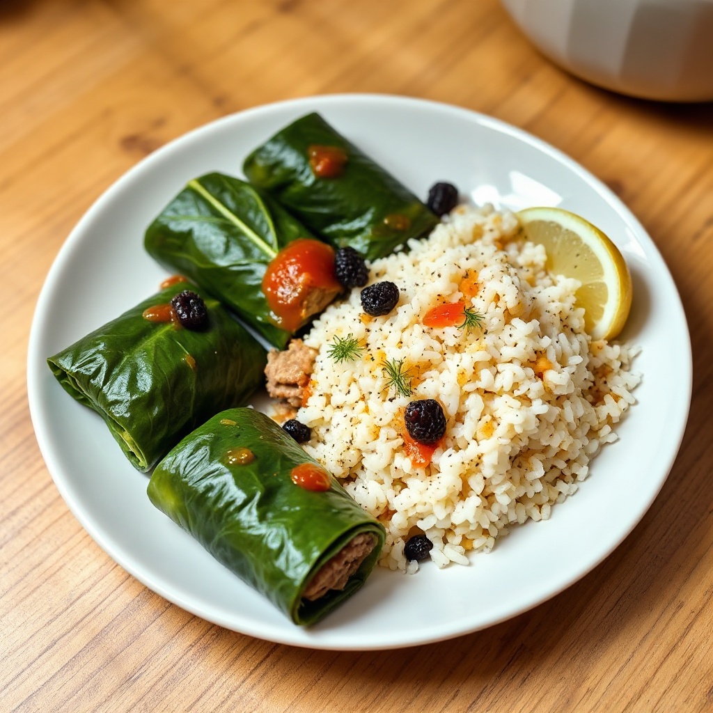 Stuffed Swiss Chard Rolls with Lamb and Raisins