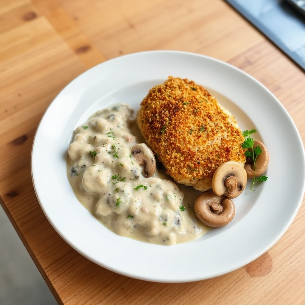Pollo Croccante alle Erbe con Salsa Cremosa ai Funghi