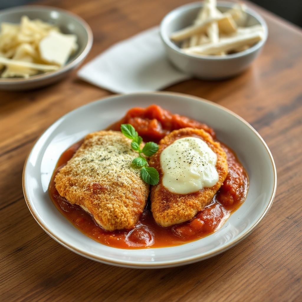 Knuspriges Hähnchen Parmesan mit hausgemachter Tomatensauce