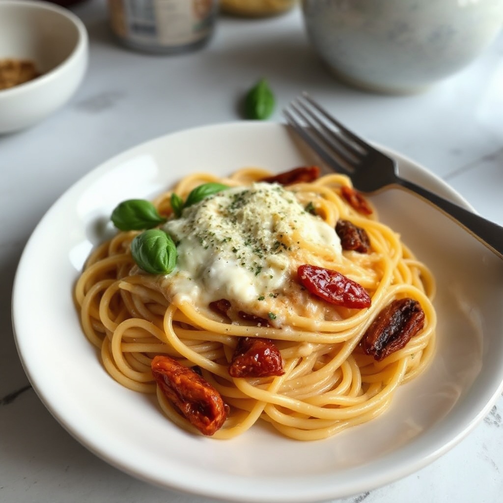 Cremige Knoblauch- und getrocknete Tomaten-Pasta