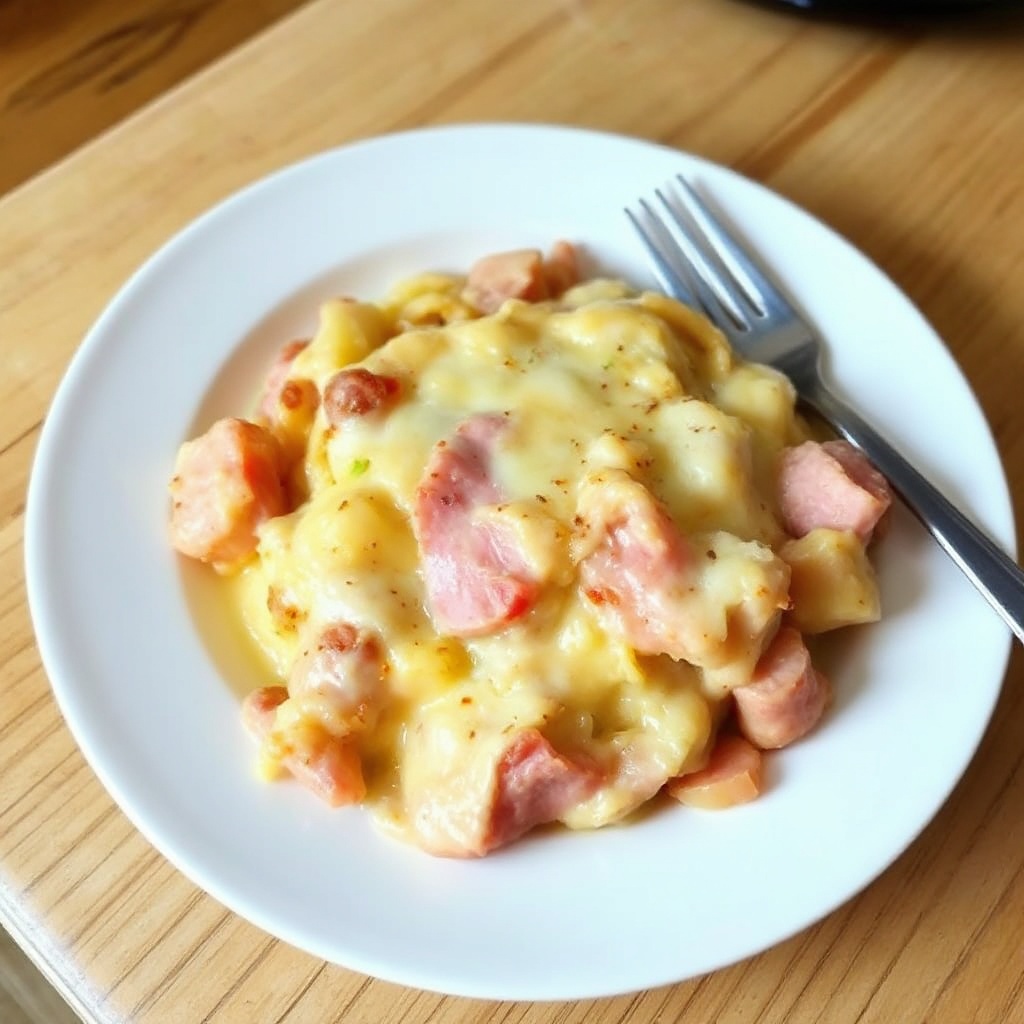 Schinken und cremiger Kartoffelauflauf aus dem Slow Cooker