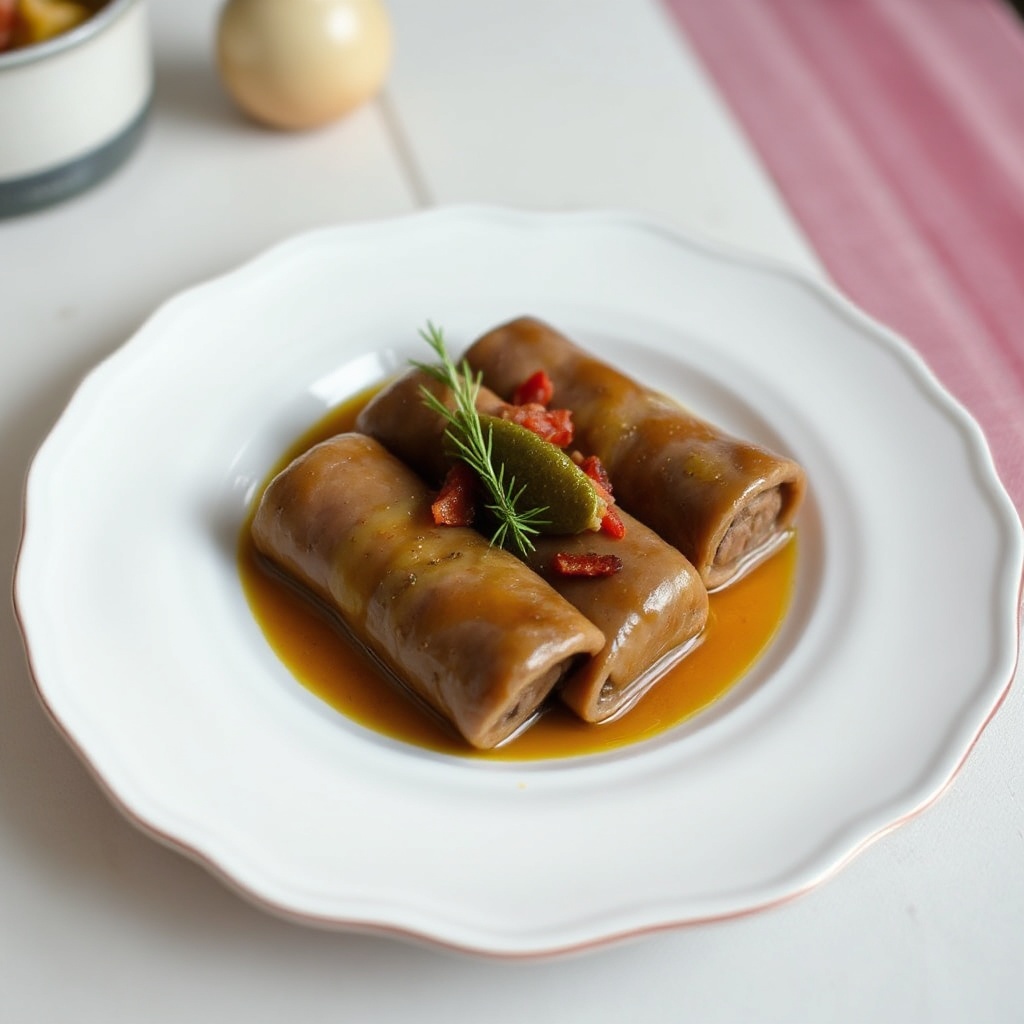 Herzhafte Rinderrouladen mit Senf und Gewürzgurke