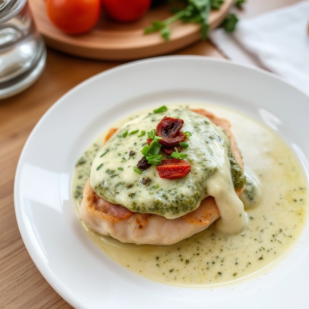 Stuffed Chicken with Creamy Pesto Sauce
