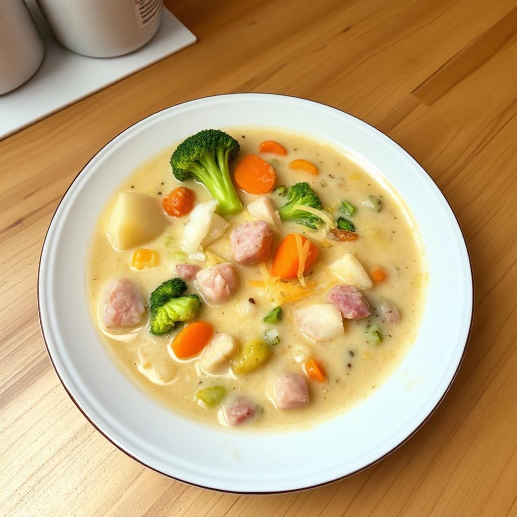 Cremige Gemüse- und Schinkensuppe