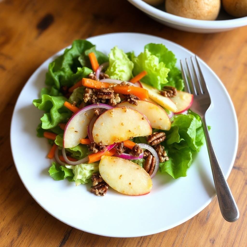Insalata Croccante di Mele e Noci Pecan con Salsa di Senape e Acero