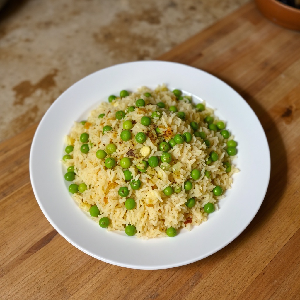 Duftender Basmati-Reis mit gerösteten Gewürzen und grünen Erbsen