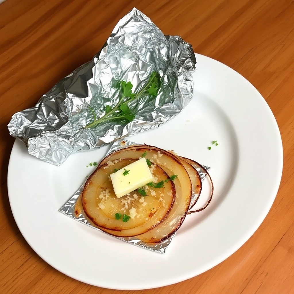 Alufolie-gegrillte würzige Zwiebelpakete