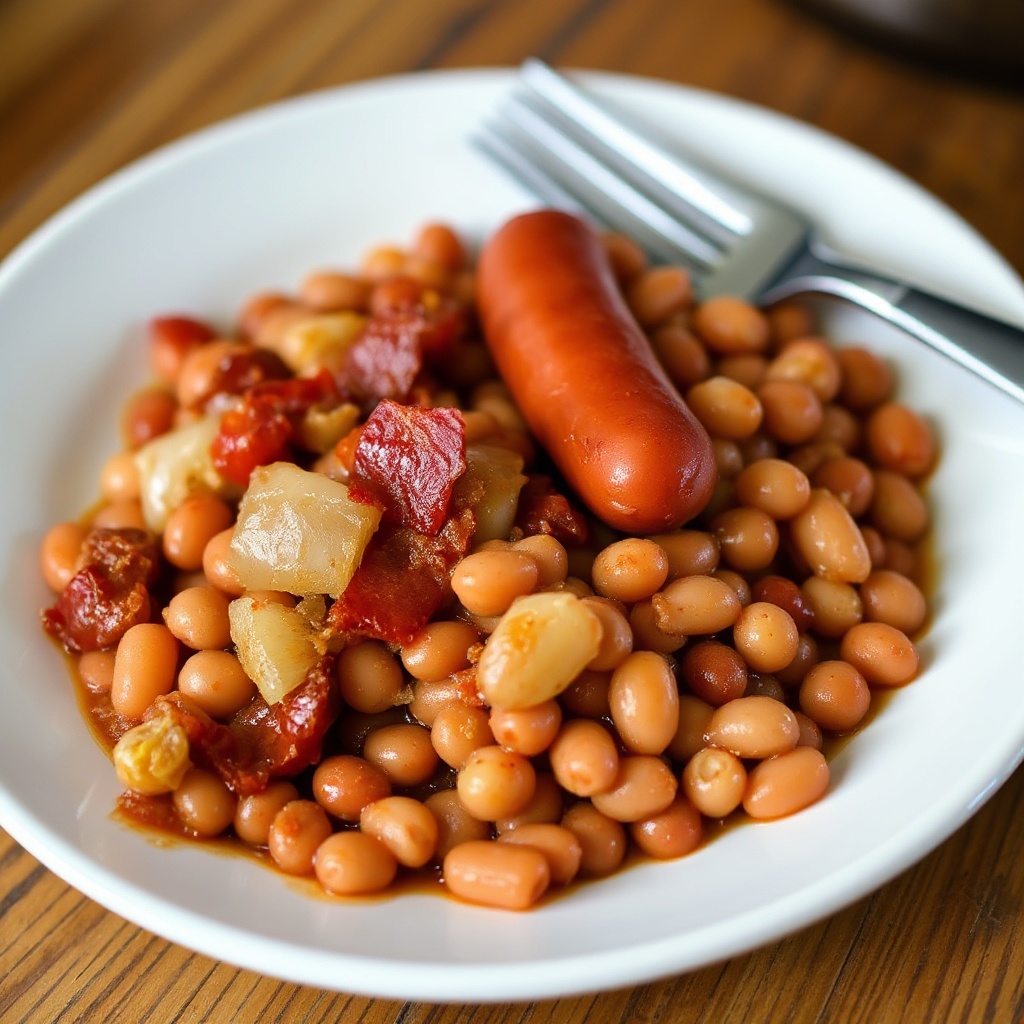 Herzhafte Pfanne mit Würstchen und Bohnen