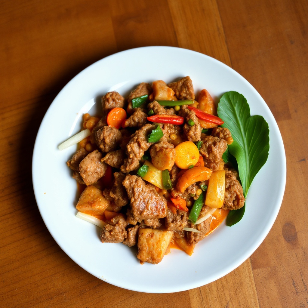Scharfes Thai-Kokos-Rindfleisch-Pfannengericht