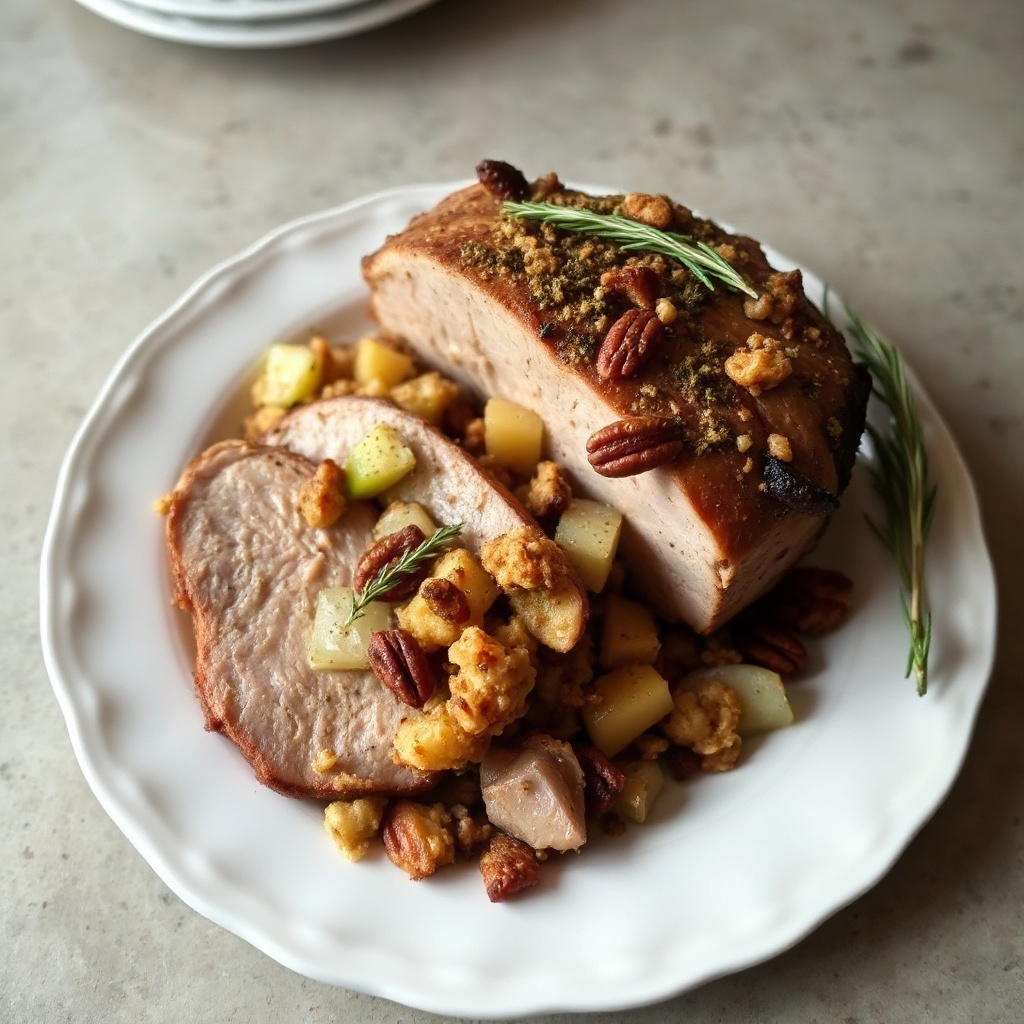 Kräuter-Schweinekrone mit Apfel-Pekannuss-Füllung