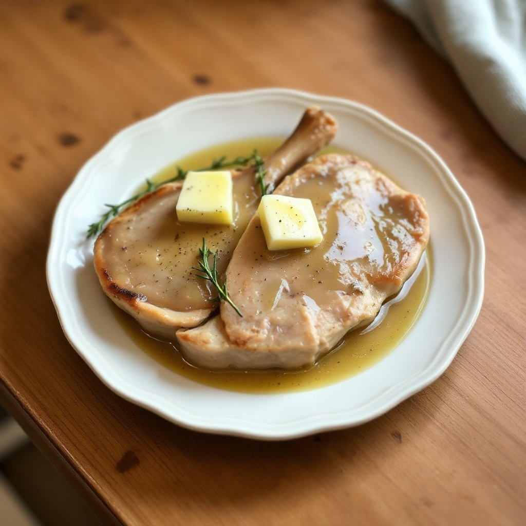 Knoblauchbutter-Schweinekoteletts mit Weißweinsauce